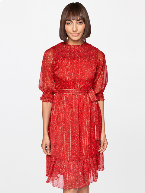 

AND Women Red Printed A-Line Dress