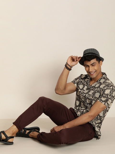 

Taavi Men Black Bagru Hand Block Print Shirt with Cuban Collar