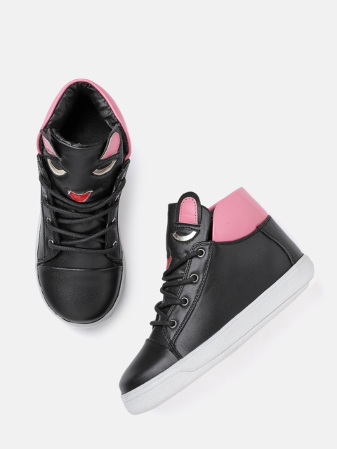 

YK Girls Black & Pink Mid-Top Colourblocked & Applique Detail Sneakers