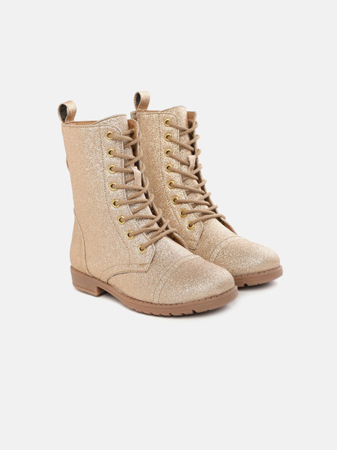 

YK Girls Gold-Toned Shimmer High-Top Flat Boots