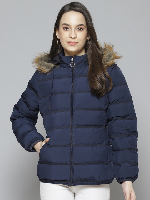 

Fort Collins Women Navy Blue Solid Parka Jacket with Detachable Hood