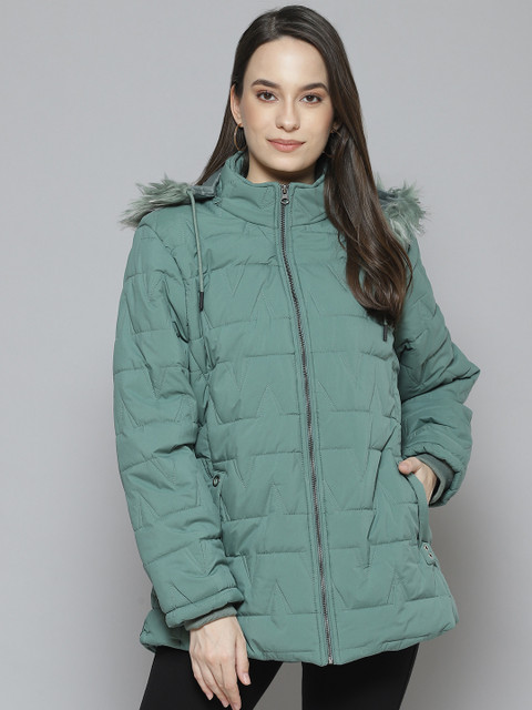 

Fort Collins Women Green Solid Parka Jacket with Detachable Hood