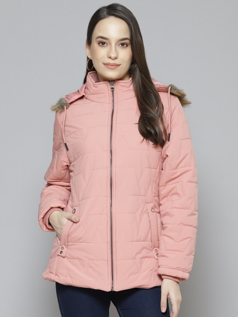 

Fort Collins Women Peach-Coloured Solid Parka Jacket with Detachable Hood