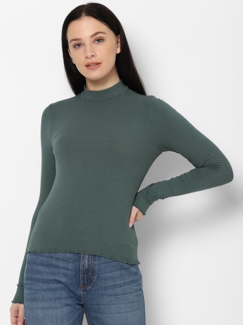

AMERICAN EAGLE OUTFITTERS Women Green High Neck T-shirt