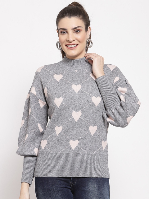 

Mafadeny Women Grey & Cream-Coloured Pullover