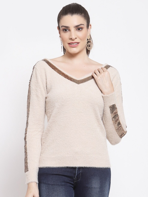 

Mafadeny Women Camel Brown & Brown Boucle Pullover
