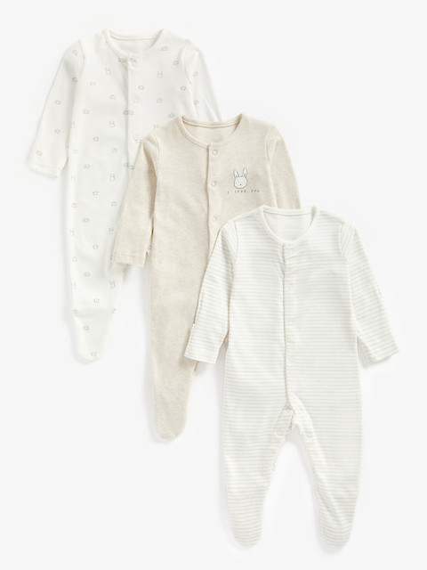 

mothercare Infants Pack of 3 Sleepsuits, Off white