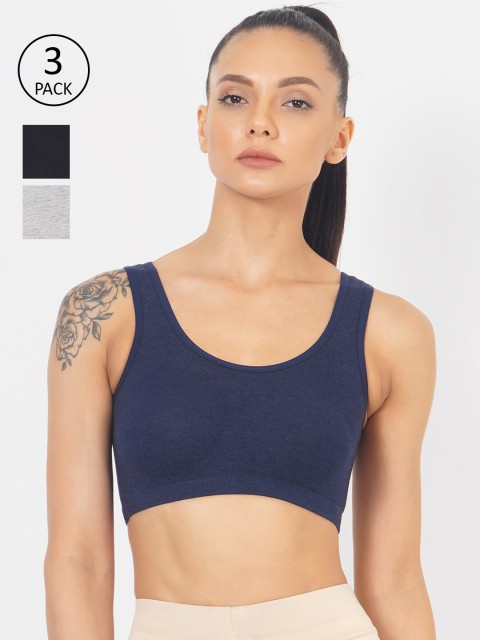 

XOXO Design Pack of 3 Solid Non Wired Full Coverage Workout Bra XOXO-CTSB-NY-BK-GY_28, Navy blue