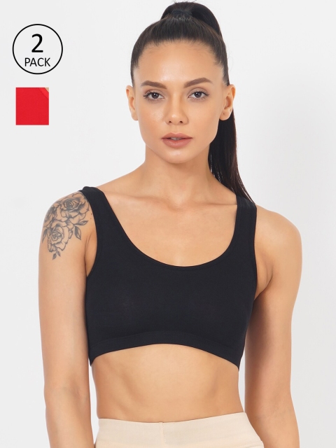 

XOXO Design Pack Of 2 Black & Red Solid Anti Odour Workout Bras - Non-Wired Non-Padded
