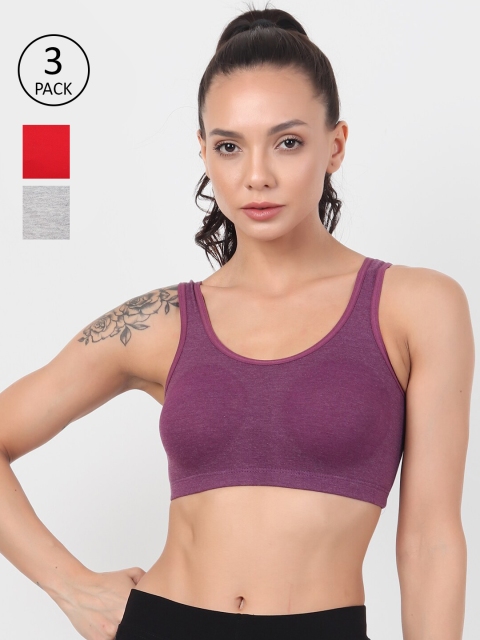 

XOXO Design Women Pack of 3 Solid Sports Bra, Purple