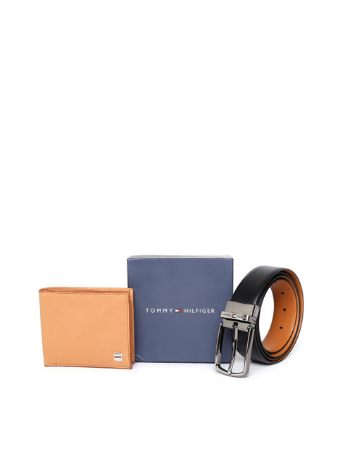 

Tommy Hilfiger Men Tan Brown & Black Genuine Leather Accessory Gift Set