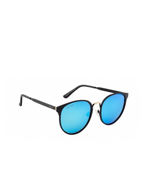 

Ted Smith Unisex Mirrored Lens & Black Round Sunglasses with Polarised Lens, Blue
