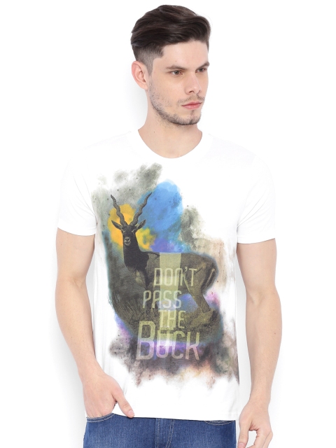 

Wolfpack Men White Printed Round Neck T-shirt