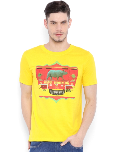

Wolfpack Men Yellow Printed Round Neck T-shirt