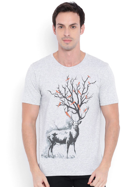 

Wolfpack Men Grey Melange Printed Round Neck T-Shirt