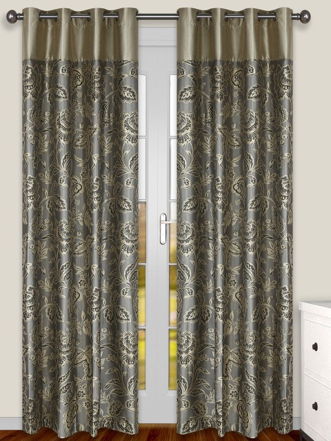 

S9home by Seasons Grey Set of 2 Patterned Room Darkening Long Door Curtains