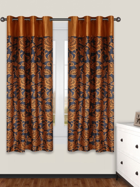 

S9home by Seasons Orange & Blue Set of 2 Patterned Room Darkening Window Curtains