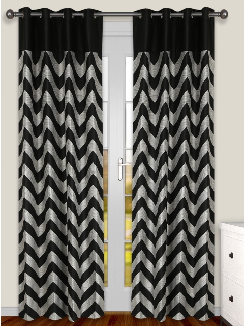 

S9home by Seasons Black & Grey Set of 2 Patterned Room Darkening Long Door Curtains