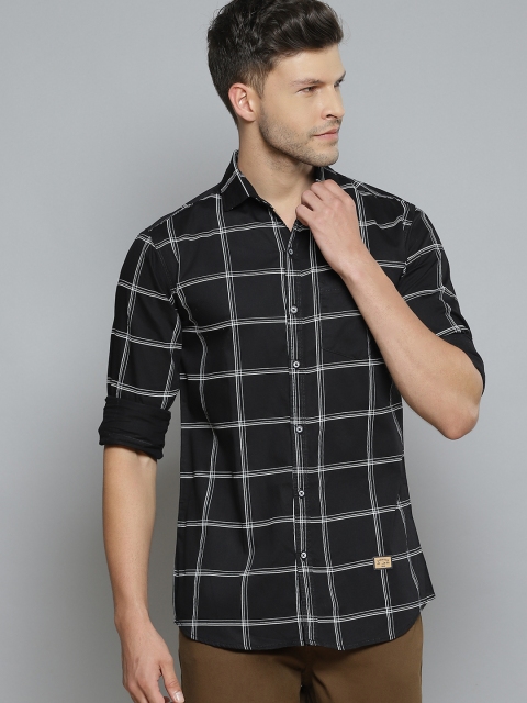 

DENNISON Men Black & White Windowpane Checks Smart Slim Fit Opaque Casual Shirt