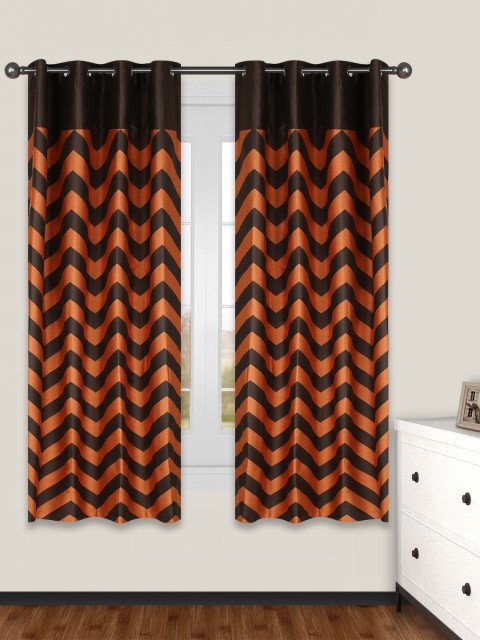 

S9home by Seasons Brown & Orange Set of 2 Patterned Room Darkening Window Curtains