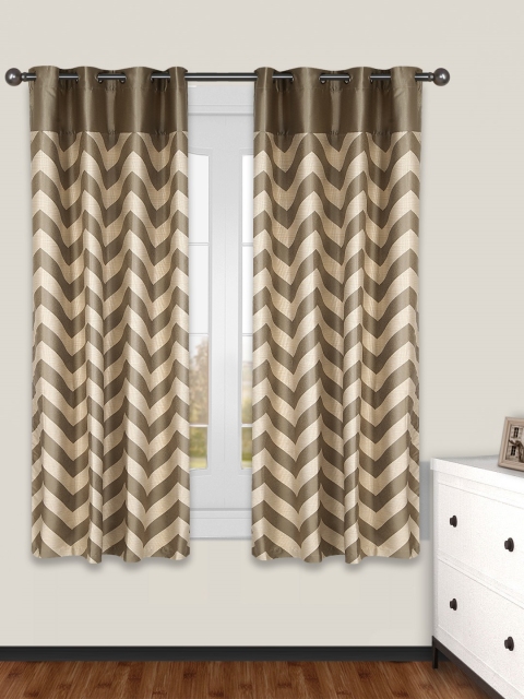 

S9home by Seasons Brown & Beige Set of 2 Patterned Room Darkening Window Curtains
