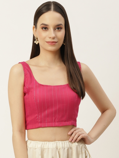 

Molcha Women Pink Striped Woven Cotton Padded Saree Blouse