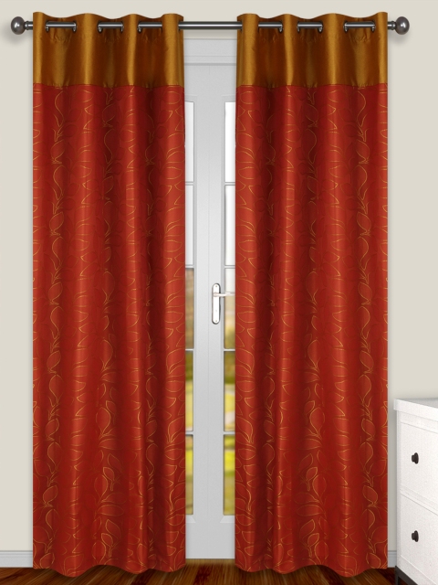 

S9home by Seasons Rust Red & Gold-Toned Set of 2 Room Darkening Door Curtains