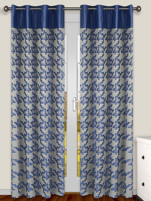 

S9home by Seasons Blue & Grey Set of 2 Patterned Room Darkening Long Door Curtains