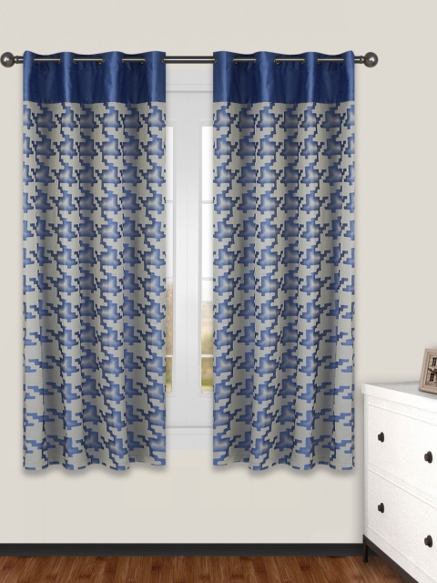 

S9home by Seasons Blue & Grey Set of 2 Patterned Room Darkening Window Curtains