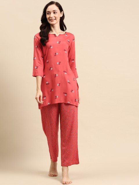 

Prakrti Women Pink & White Floral Printed Pyjama Set