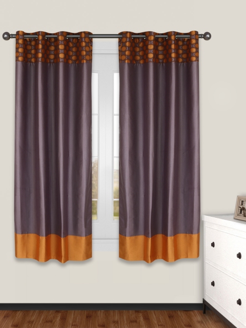 

S9home by Seasons Purple & Grey Set of 2 Printed Room Darkening Window Curtains