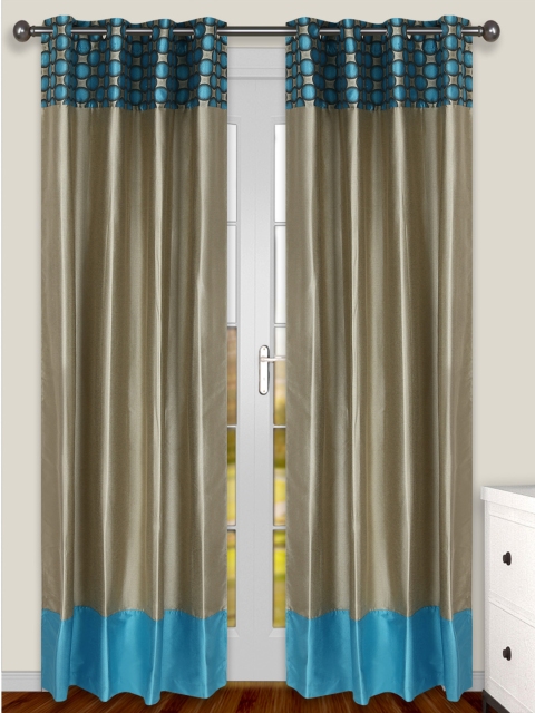 

S9home by Seasons Blue & Beige Set of 2 Printed Room Darkening Long Door Curtains