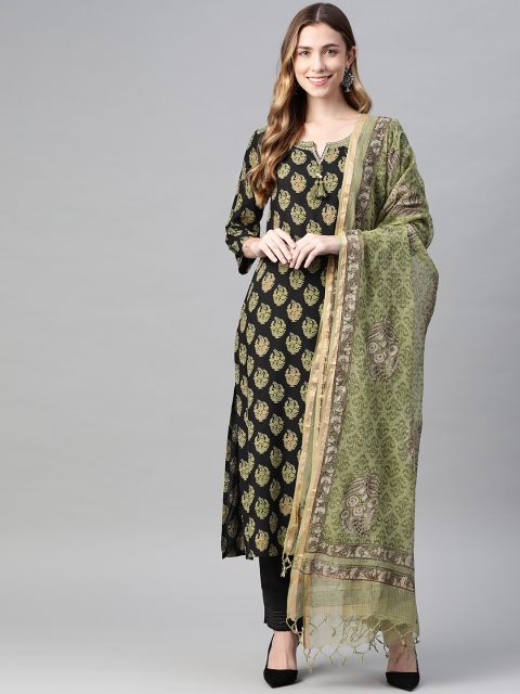 

PIROH Women Green Ethnic Motifs Printed Regular Kurta with Trousers & With Dupatta