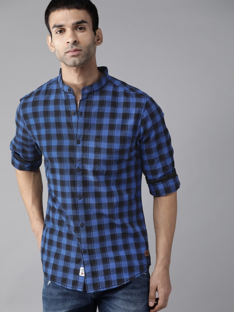 

Roadster Men Blue & Black Cotton Buffalo Checks Opaque Checked Casual Shirt
