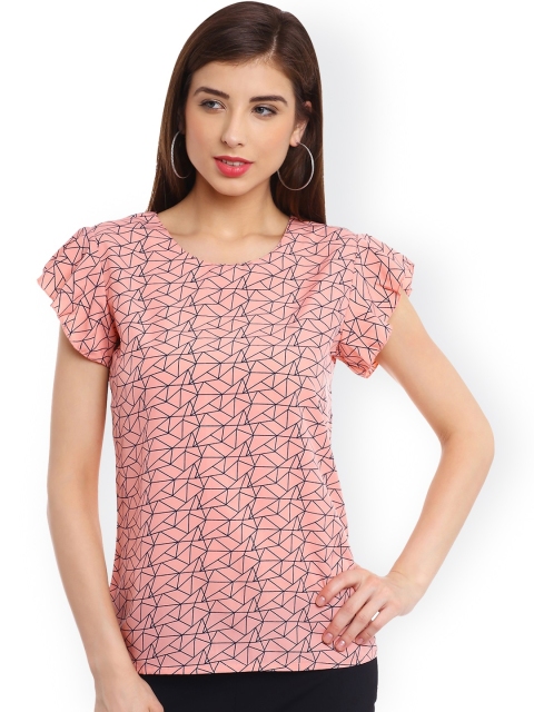 

PANIT Women Peach-Coloured Printed Regular Top