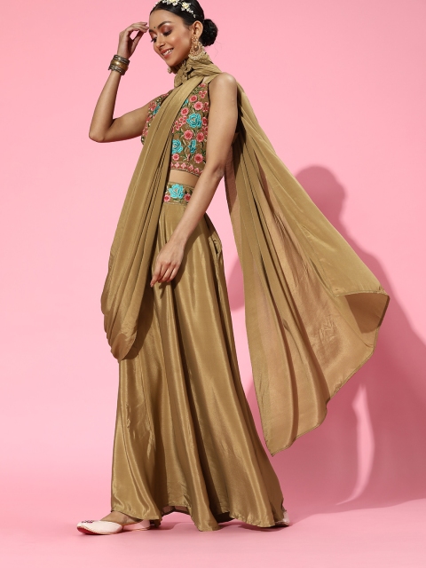 

Mitera Sleek Poly Georgette Saree with Embroidered border, Gold