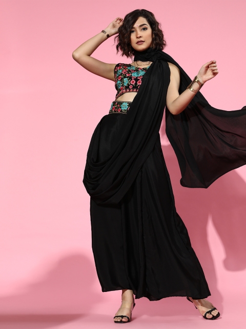 

Mitera Sleek Poly Georgette Saree with Embroidered border, Black