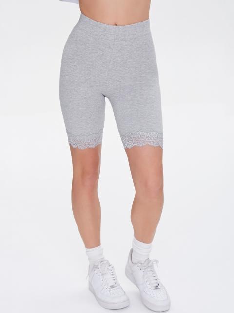 

FOREVER 21 Women Grey High-Rise Biker Sports Shorts
