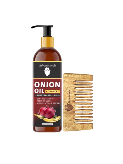 

UrbanMooch Men Set of Advanced Onion Hair Oil with Neem Wood Comb & Pouch, Red