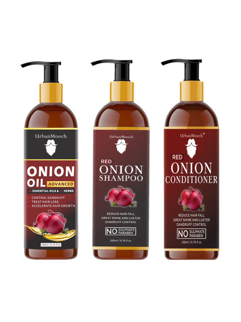 

UrbanMooch Men Set of Onion Hair Oil Shampoo & Conditioner, Red