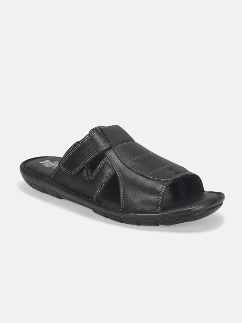 

Roadster Men Solid Black Leather Comfort Sandals