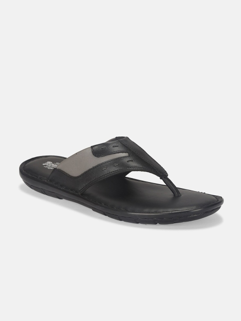 

Roadster Men Black & Grey Leather Comfort Sandals