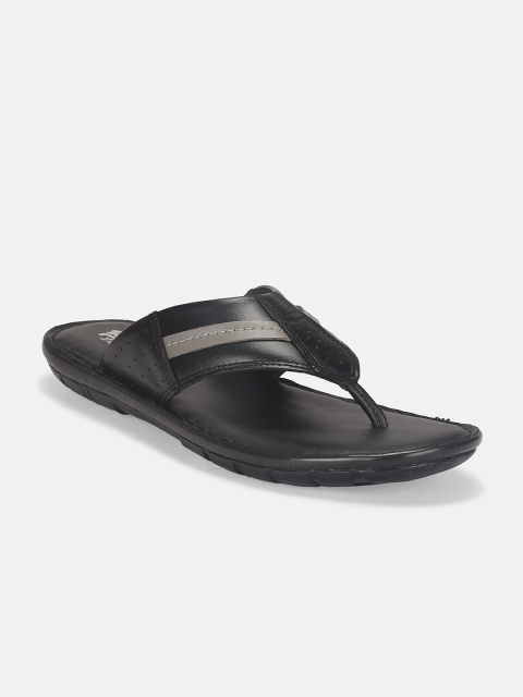 

Roadster Men Black & Grey Leather Comfort Sandals