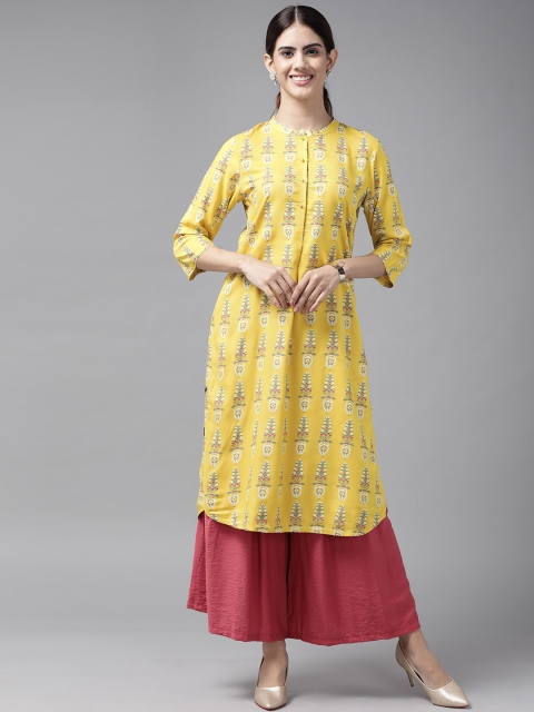 

W Women Yellow & Pink Ethnic Motifs Printed Kurta