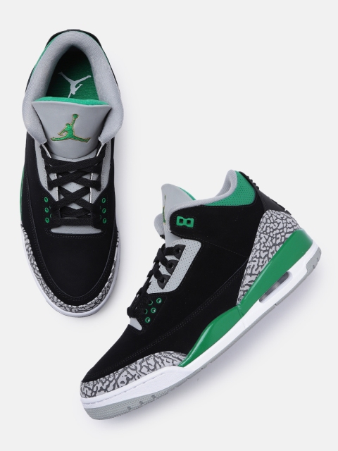 

Nike Men Black & Green Air Jordan 3 Retro Mid-Top Basketball Shoes