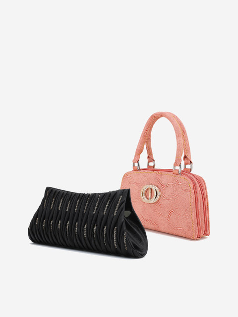 

Element Cart Set of 2 Black & Peach-Coloured Textured Purse Clutch