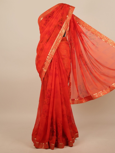 

Pothys Red & Orange Floral Printed Saree