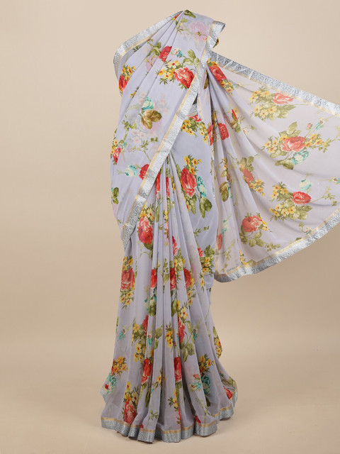

Pothys Blue & Red Floral Zari Saree