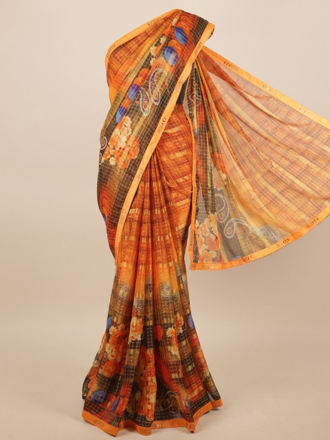 

Pothys Orange & Brown Floral Beads and Stones Saree