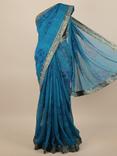 

Pothys Blue & Gold-Coloured Floral Printed Saree